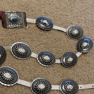 Vintage Silver Concho Belt with Turquoise Accent